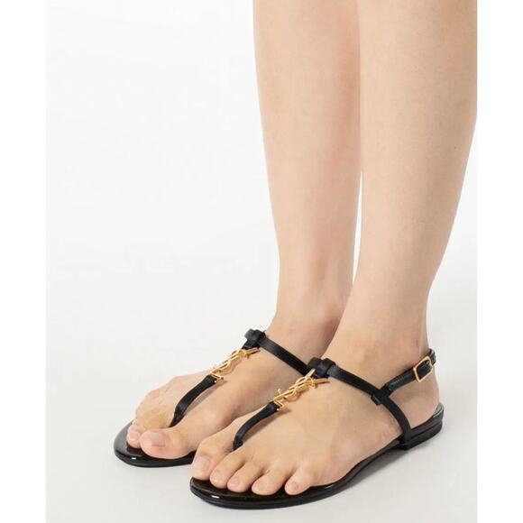 Yves Saint Laurent Navy Blue Sandals with Gold Accents - Picture 2 of 15